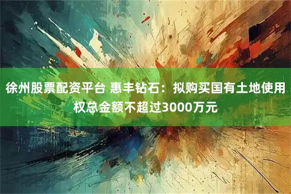 徐州股票配资平台 惠丰钻石：拟购买国有土地使用权总金额不超过3000万元