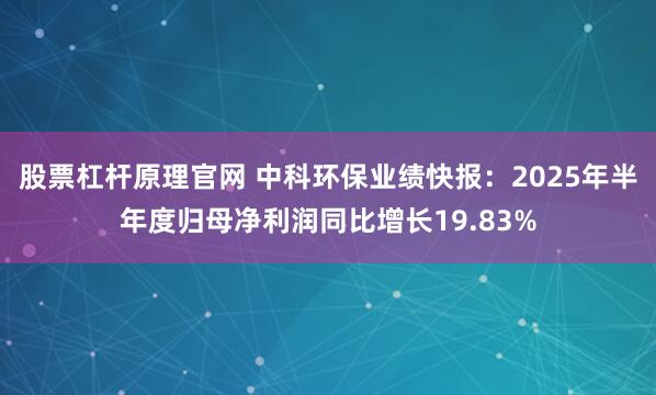 股票杠杆原理官网 中科环保业绩快报：2025年半年度归母净利润同比增长19.83%